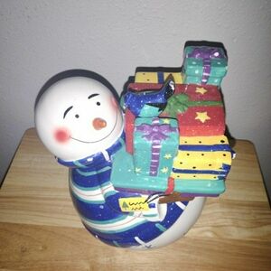 Festive Snowman Figurine with Colorful Gifts